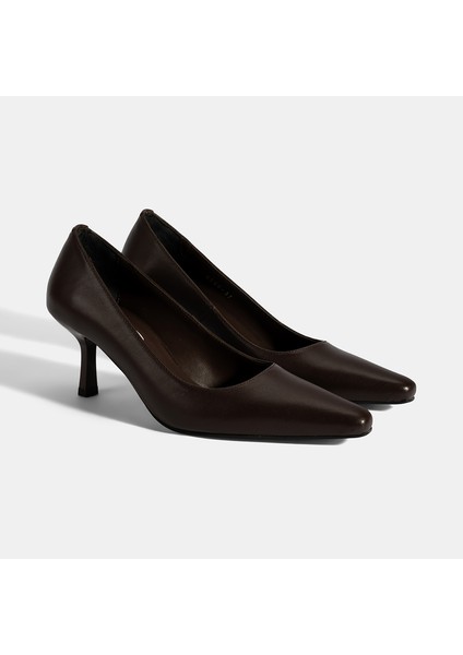 Kadın Kahve Deri Stiletto