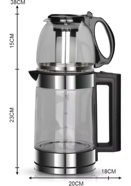 Alman Teknolojisi Kristal Cam 2l Çay ve Su Isıtıcı Kettle Kahverengi