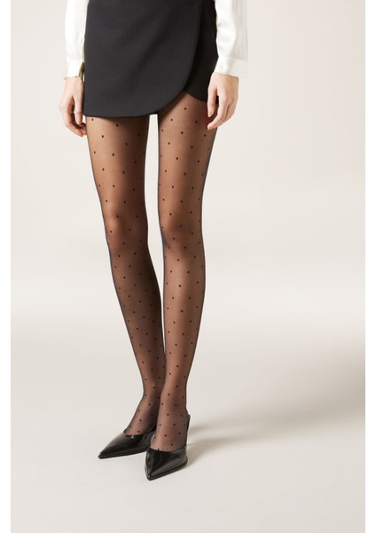 15 Den Puantiyeli Siyah Kadın Külotlu Çorap