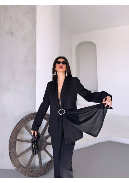 Kadın Takım Elbise Kemerli Ceket Düz Paça Pantolon fiyatları