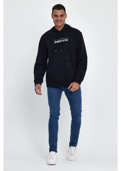 Erkek Kapşonlu Rahat Kalıp Içi Polarlı 3 Iplik Wıllams. Brooklyn Baskılı Swetashırt SPR24SW04