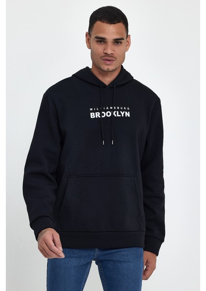 Erkek Kapşonlu Rahat Kalıp Içi Polarlı 3 Iplik Wıllams. Brooklyn Baskılı Swetashırt SPR24SW04 fiyatları