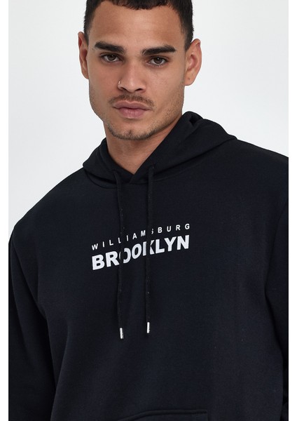 Erkek Kapşonlu Rahat Kalıp Içi Polarlı 3 Iplik Wıllams. Brooklyn Baskılı Swetashırt SPR24SW04 modelleri
