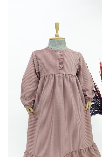 Kız Çocuk Kadife Elbise - Mihri Model Uzun Tesettür Elbise Pudra Pembe fırsatları