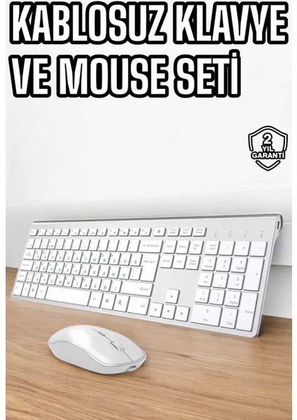Allzey Beyaz Kablosuz Klavye Fare Seti Kablosuz Fare USB Alıcı Pc Uyumlu