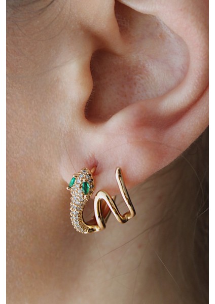 Vip Çelik Zirkon Taş Detaylı Yılan Halka Küpe