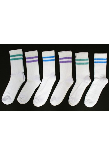 35-38 Numara Çizgili Beyaz Spor Çorap Seti – 6 Çift, Rahat ve Şık Çoraplar