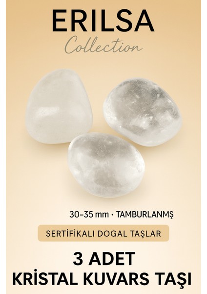Sertifikalı Kristal Kuvars Taşı Doğal Taş Kütle – 3 Adet Parça Saf ve Şeffaf