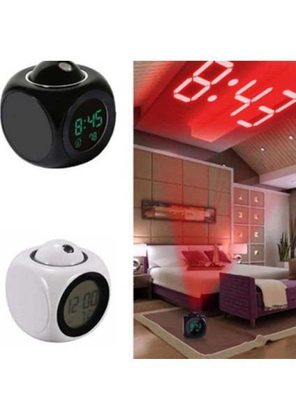Projeksiyonlu LED Çalar Saat Büyük Kırmızı Zaman Gösterimi, Sıcaklık ve Çoklu Alarm, LCD Ekran
