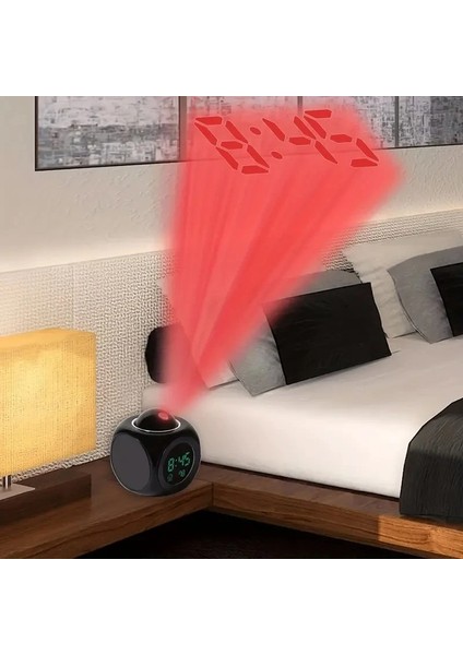 Projeksiyonlu LED Çalar Saat Büyük Kırmızı Zaman Gösterimi, Sıcaklık ve Çoklu Alarm, LCD Ekran