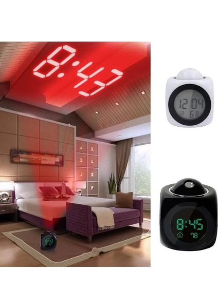 Projeksiyonlu LED Çalar Saat Büyük Kırmızı Zaman Gösterimi, Sıcaklık ve Çoklu Alarm, LCD Ekran