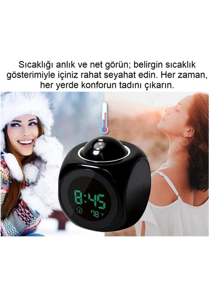 Projeksiyonlu LED Çalar Saat Büyük Kırmızı Zaman Gösterimi, Sıcaklık ve Çoklu Alarm, LCD Ekran