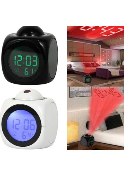 Projeksiyonlu LED Çalar Saat Büyük Kırmızı Zaman Gösterimi, Sıcaklık ve Çoklu Alarm, LCD Ekran