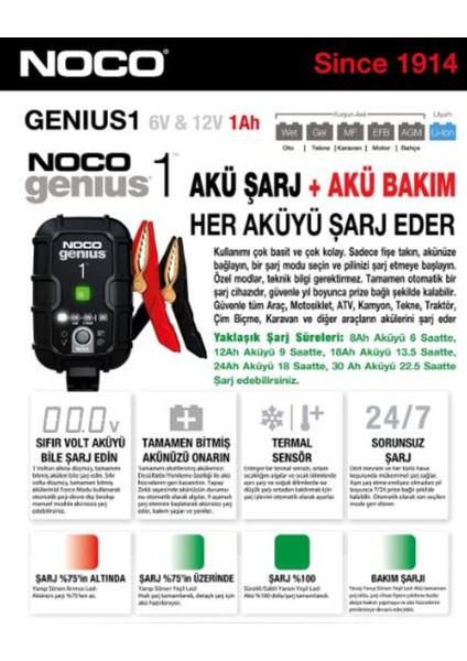 Noco 6W12V Tekli 1 Amper Akü Şarj Takviye Cihazı fiyatları