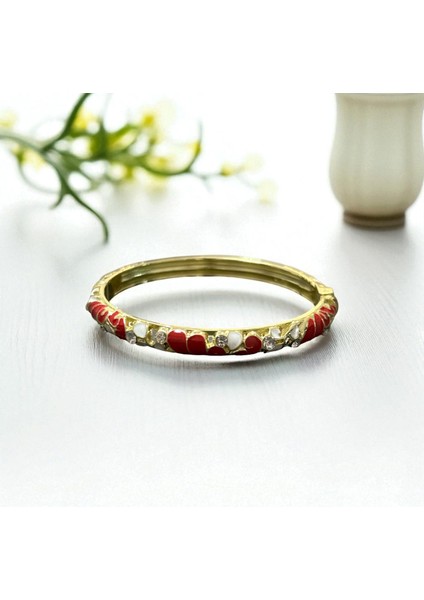 Kırmızı Beyaz Mineli Taşlı Bileklik