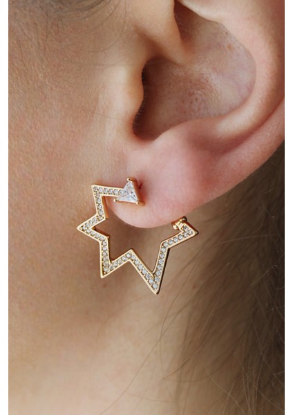 Vıp Çelik Zirkon Taş Işlemeli Yıldız Küpe