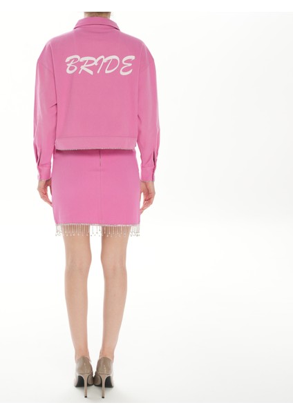 Bride Yazılı Ceket | Taş Püsküllü Bachelorette Ceket | Pembe Bekârlığa Veda Gelin Ceketi