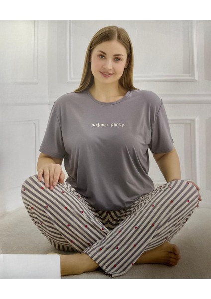 Kadın Kısa Kol Büyük Beden Pijama Takımı