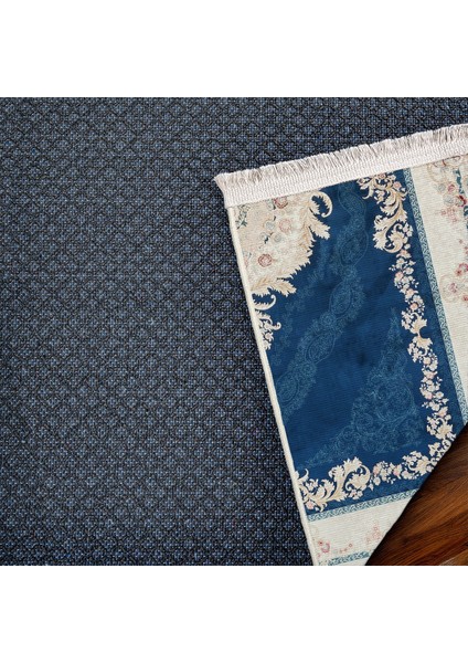 Mavi Çerçeveli Modern Etnik Desenli Halı | Makinada Yıkanabilir | Hav Toz Vermez | Leke Tutmayaz | Kaymaz Taban | Dijital Makine Baskı | Salon Yolluk Mutfak Halısı fırsatları