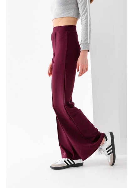 Kadın Bordo Modal Bol Paça Çımalı Yüksek Bel Yumuşak Dokulu Beli Lastikli Likralı Pantolon fiyatları