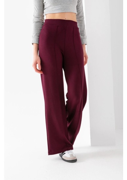 Kadın Bordo Modal Bol Paça Çımalı Yüksek Bel Yumuşak Dokulu Beli Lastikli Likralı Pantolon modelleri