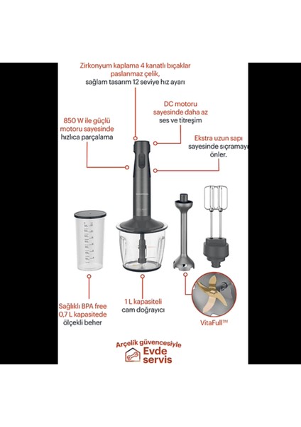 Beyaz Cam Hazneli Çok Fonksiyonlu Çubuk Blender Seti fırsatları