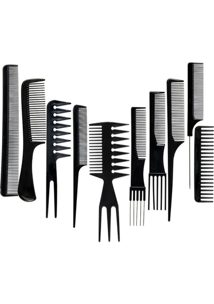 10 Parça Profesyonel Kuaför Tarak Seti - Saç Kesim, Ayırma, Şekillendirme ve Fön Tarağı ( Lisinya ) modelleri