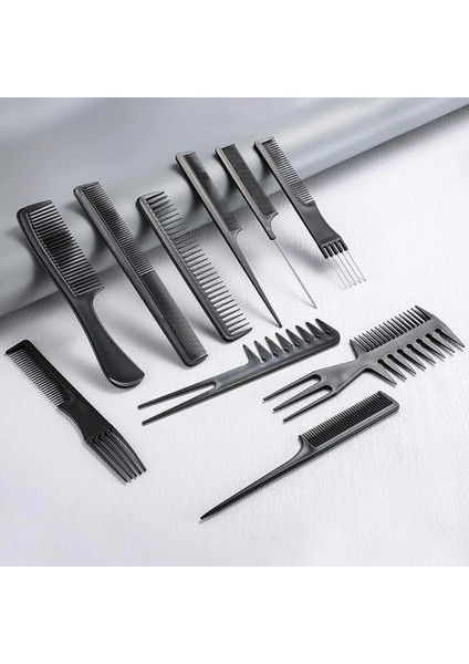 10 Parça Profesyonel Kuaför Tarak Seti - Saç Kesim, Ayırma, Şekillendirme ve Fön Tarağı ( Lisinya ) indirimleri
