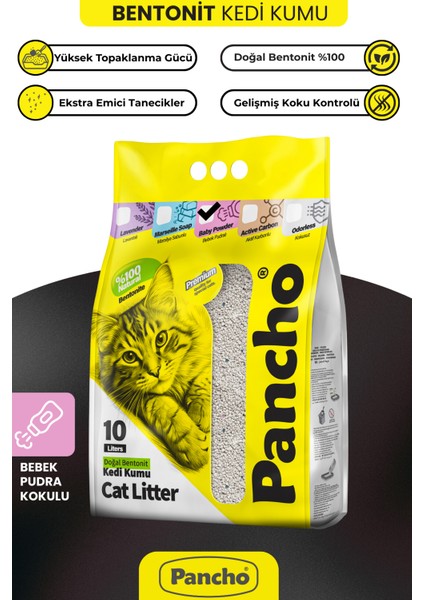Pancho Bebek Pudralı Kedi Kumu 10 Lt