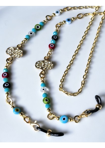 Gözlük Zinciri Nazar Boncuğu & Zirkon Taşlı Fatmanın Eli Gözlük Zinciri | Altın Rengi | fırsatları