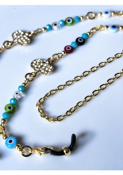 Gözlük Zinciri Nazar Boncuğu & Zirkon Taşlı Fatmanın Eli Gözlük Zinciri | Altın Rengi | indirimleri