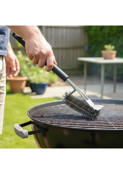Buffer® Mangal Izgara Temizleme Fırçası – Paslanmaz Çelik Telli, Uzun Saplı Grill Temizlik Aparatı Mangal Temizlik Fırçası