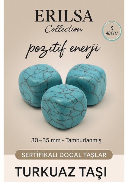 Sertifikalı Tamburlanmış Doğal Firuze Turkuaz Taşı Kütle (3 Adet) – Bereket ve Koruma Taşı