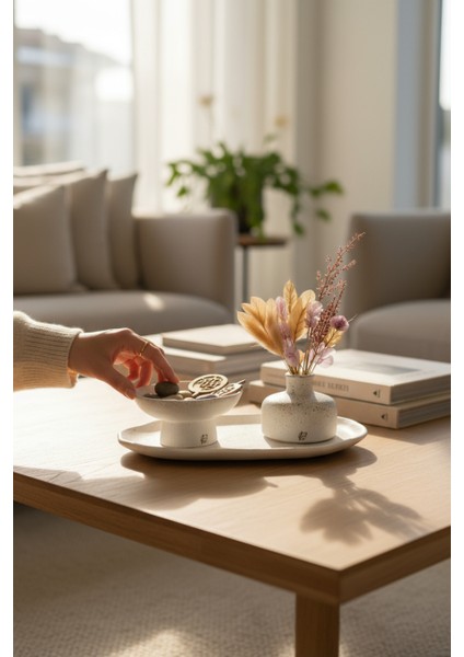 Ödül - 3 Parça Çakıl Taşlı Modern-Bohem Dekoratif Beton Set