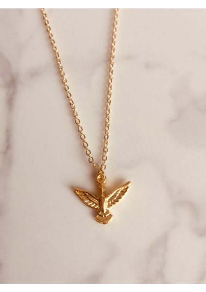 Anka Kuşu Figürlü Çelik Zincirli Altın Kaplama Kolye
