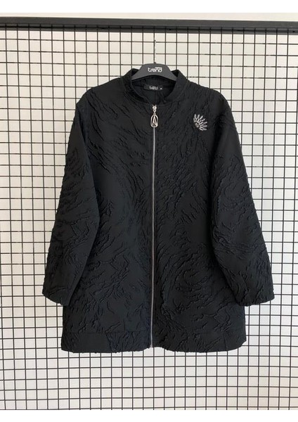 Armine Trend Kumaşı Kabartmalı Fermuarlı Tunik Siyah 25KT423
