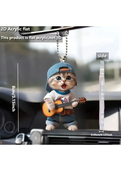 Gitar Çalan Kedi Tasarımlı Anahtarlık Dikiz Aynasısüsü Çanta Süsü Akrilik fiyatları