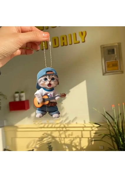 Gitar Çalan Kedi Tasarımlı Anahtarlık Dikiz Aynasısüsü Çanta Süsü Akrilik modelleri