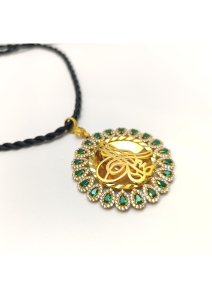 Yeşil Taşlı Tuğralı Kolye 14 Ayar Altın Hd Videolu modelleri