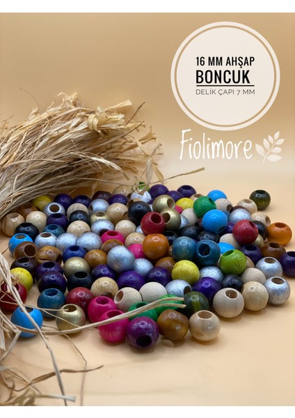 16 mm Karışık Renk Ahşap Boncuk (50 Gram 40 Adet) Delik Çapı 7 mm Yuvarlak Geniş Delik Renkli Tahta
