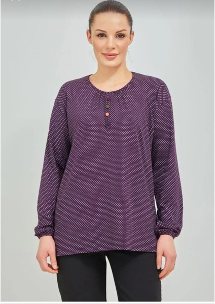 Kadın Giyim Uzun Kollu Puantiyeli Kışlık Anne Penyesi