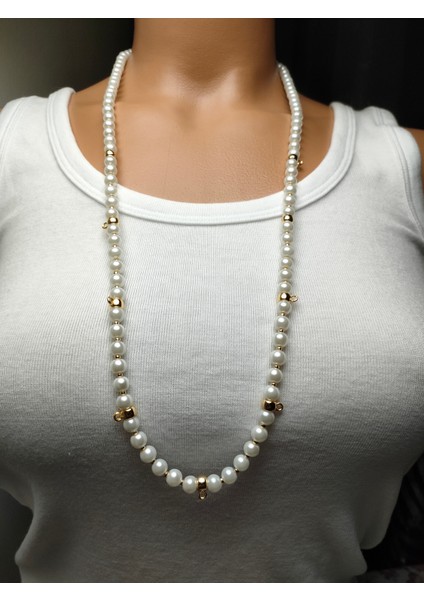 Altın Takmak Için Dokuz Altın Kaplama Aparatlı Incili Kolye 73 cm fiyatları