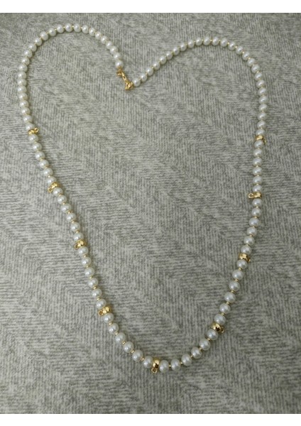 Altın Takmak Için Dokuz Altın Kaplama Aparatlı Incili Kolye 73 cm modelleri