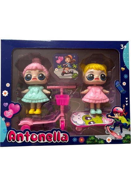 Antonella Ikili Set- Paten Kayan ve Scooter Süren Bebekler Seti