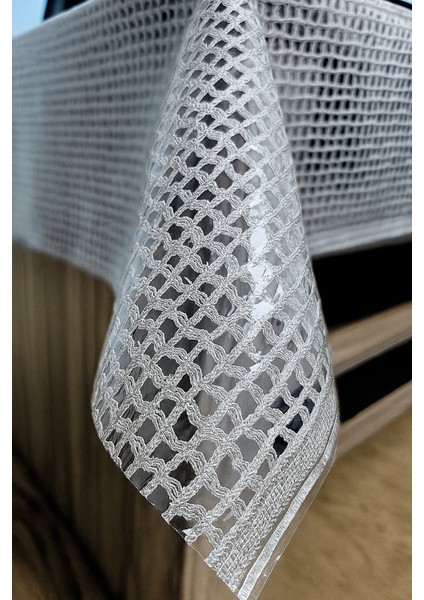 Hasır Pvc Deliksiz Şeffaf Kaplama Muşamba Masa Örtüsü Gümüş Kolay Silinebilir Su Geçirmez