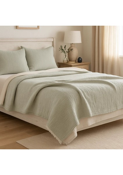 HB&Victory Müslin Mavi 6 Katlı Yorgan %100 Pamuk Çağla Yeşili Renk çift Kişilik 240X220 Cm.