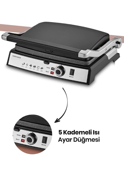Çelik Tost ve Izgara Makinesi, Granit Plakalar, 2000W, Çıkarılabilir Plakalar