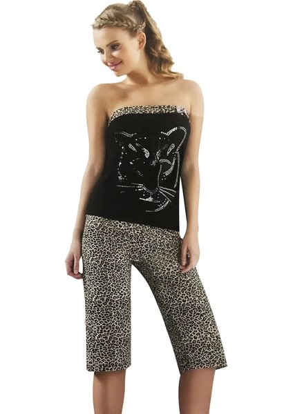 Kadın Leopar Straplez Kapri Takım 50026
