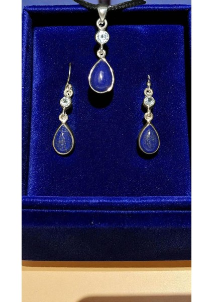925 Ayar Gümüş Lapis Lazuli Taşlı El Işçiliği Kolye Ucu ve Küpe Seti fırsatları