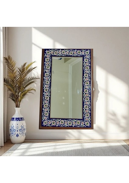 El Yapımı 80X100 cm Çini Ahşap Çerçeveli Ayna
